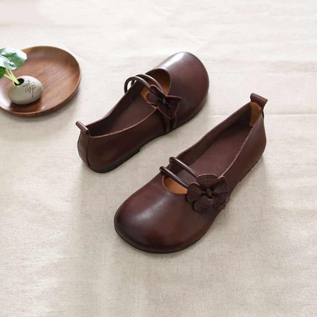 Retro Leather Applique Round Toe Handmade Shoes
