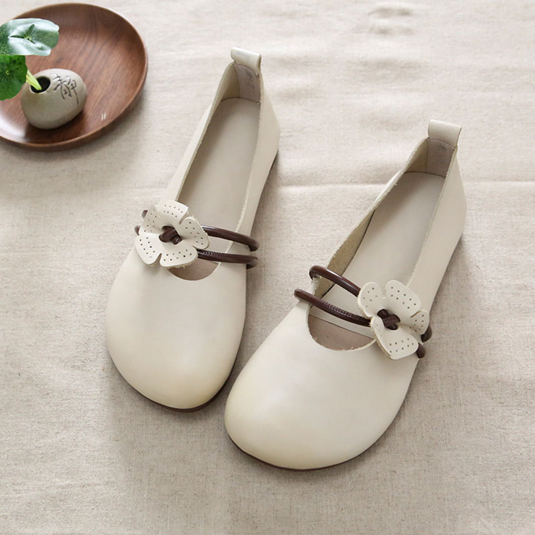 Retro Leather Applique Round Toe Handmade Shoes