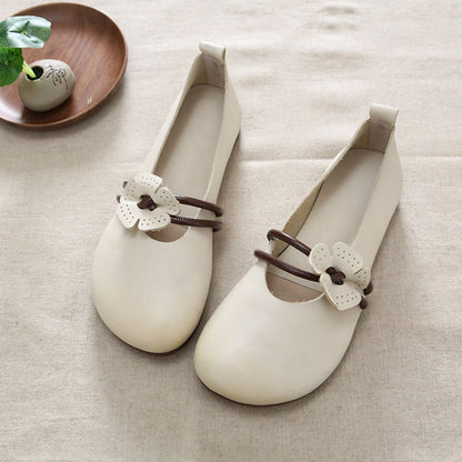 Retro Leather Applique Round Toe Handmade Shoes