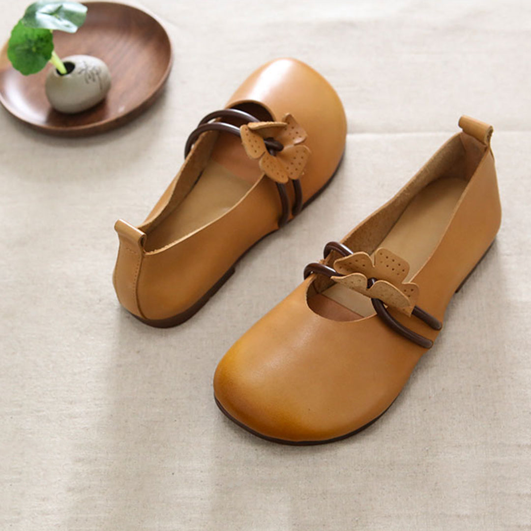 Retro Leather Applique Round Toe Handmade Shoes