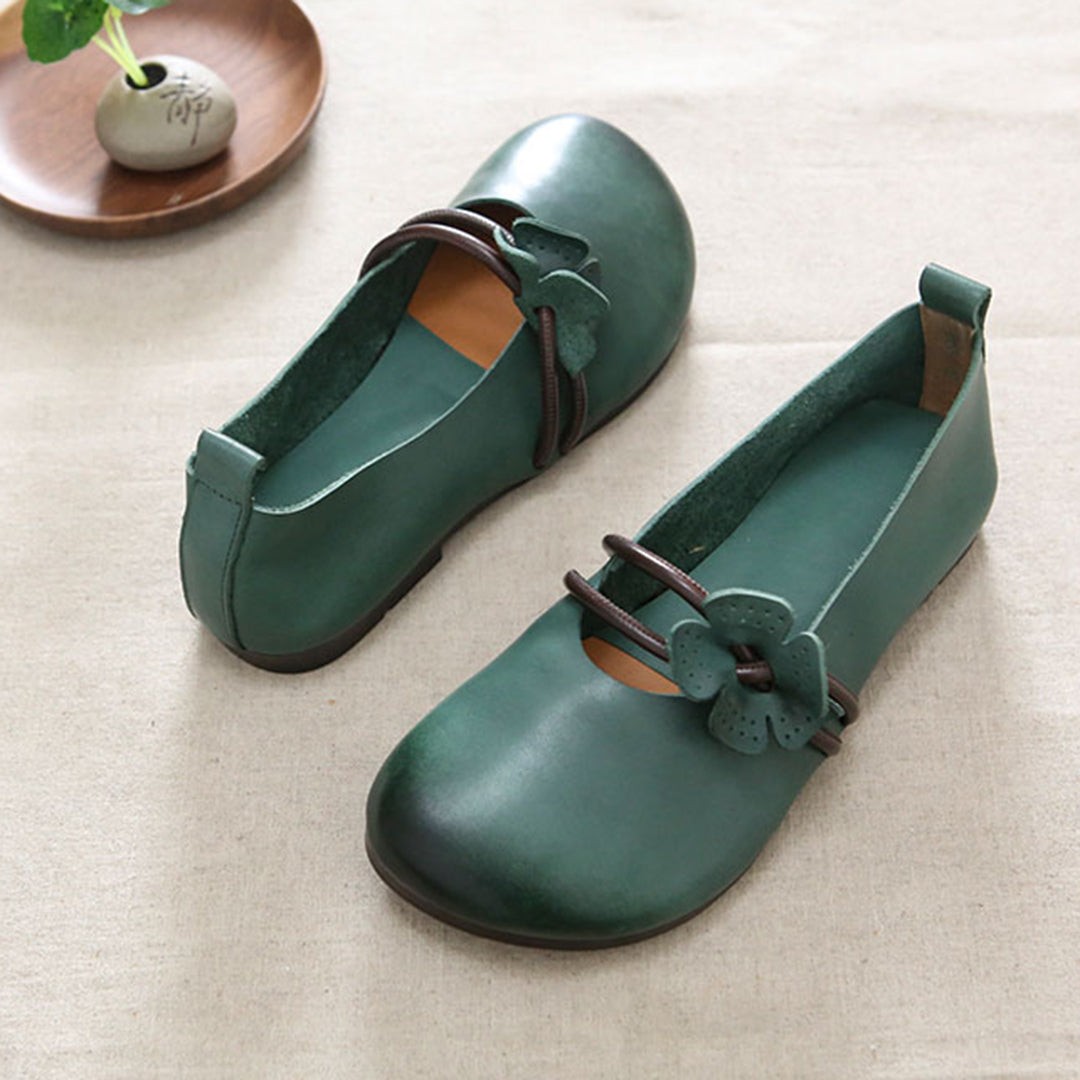 Retro Leather Applique Round Toe Handmade Shoes