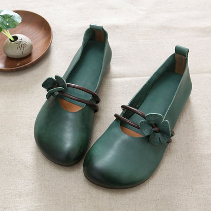 Retro Leather Applique Round Toe Handmade Shoes