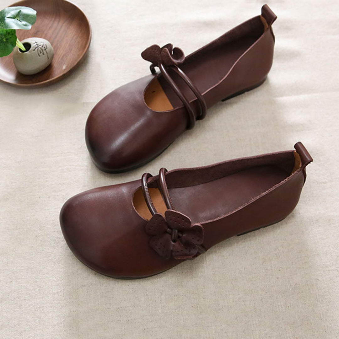 Retro Leather Applique Round Toe Handmade Shoes
