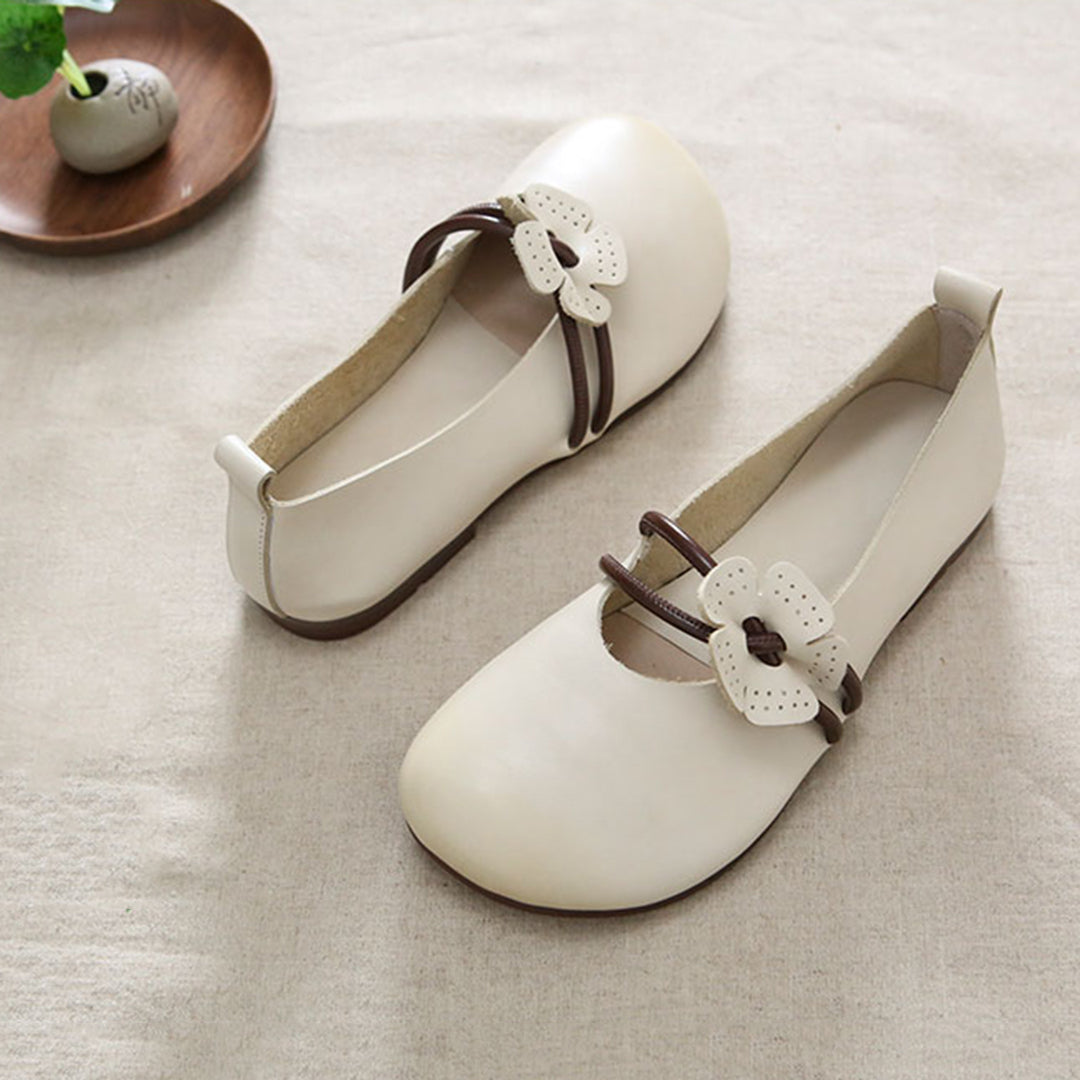 Retro Leather Applique Round Toe Handmade Shoes