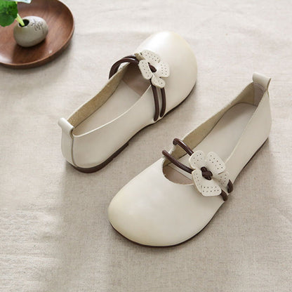 Retro Leather Applique Round Toe Handmade Shoes