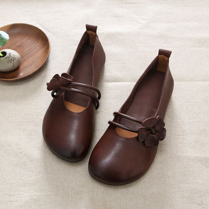 Retro Leather Applique Round Toe Handmade Shoes