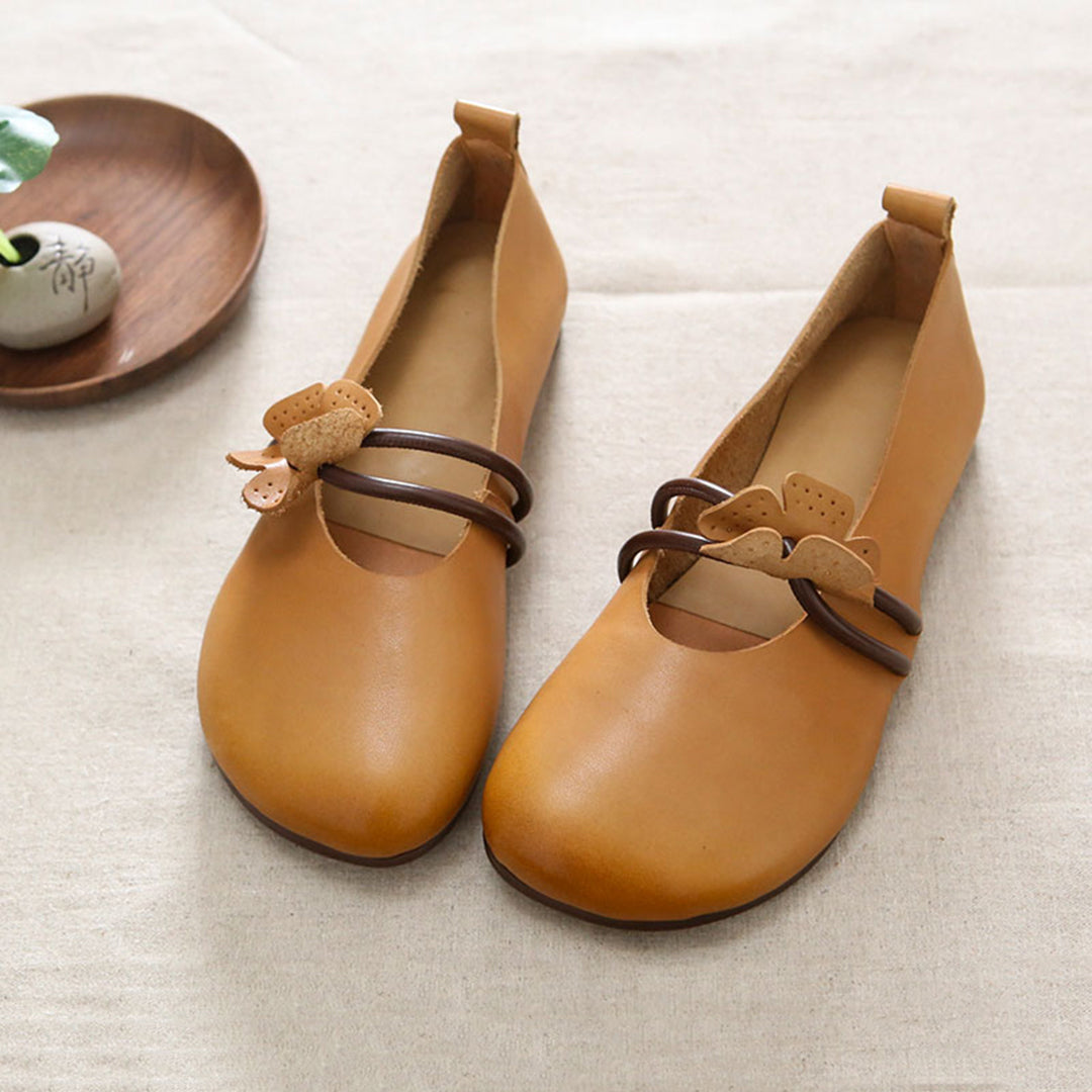 Retro Leather Applique Round Toe Handmade Shoes