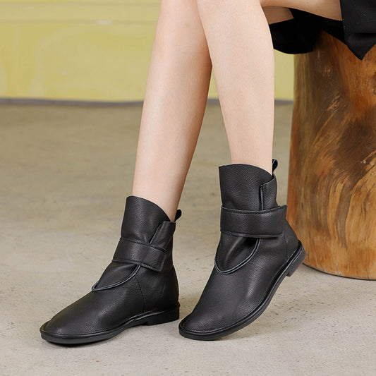 Retro Leather Flat Martin Boots