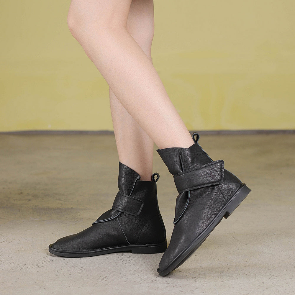 Retro Leather Flat Martin Boots