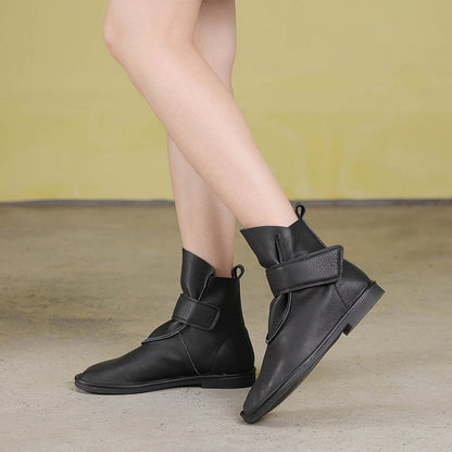 Retro Leather Flat Martin Boots