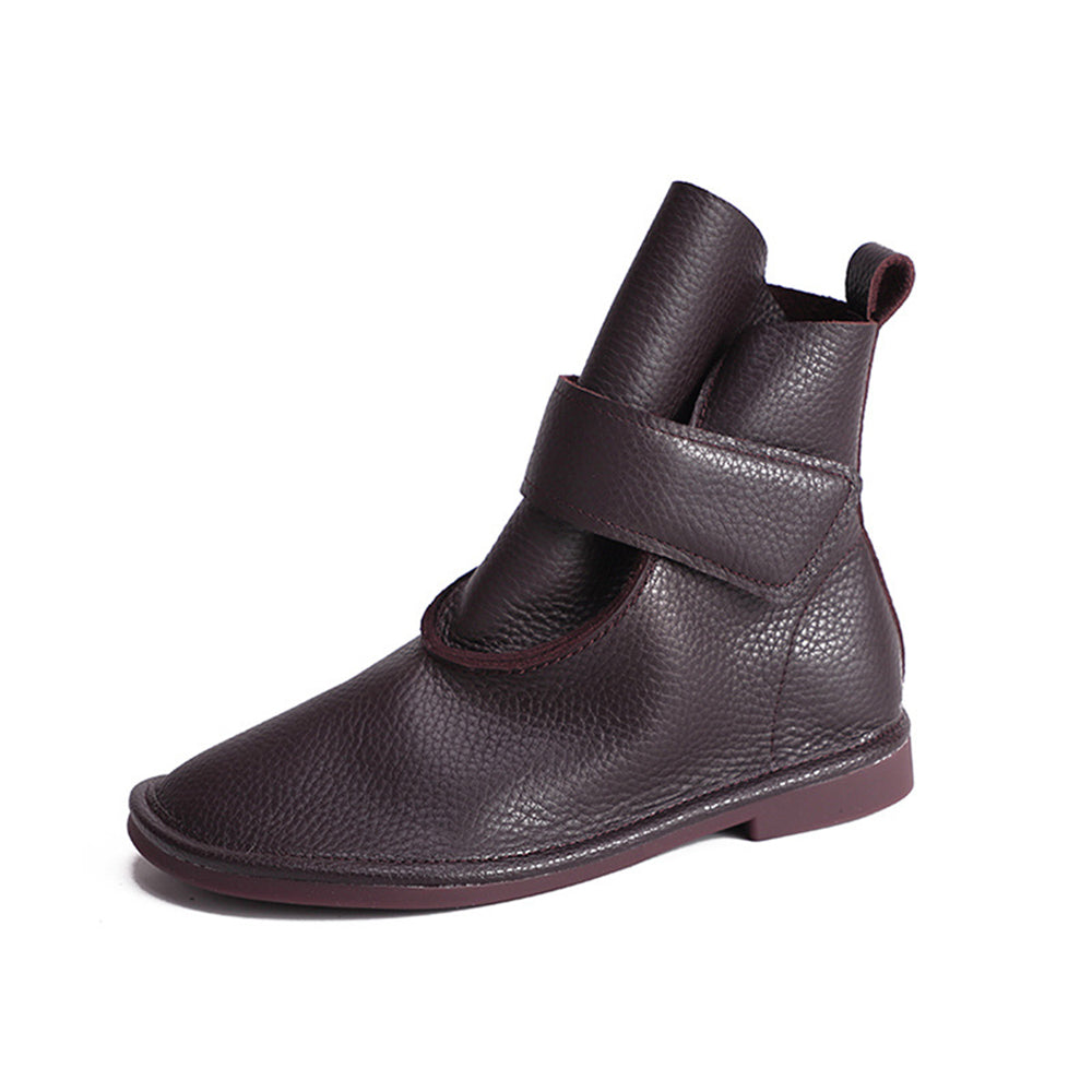 Retro Leather Flat Martin Boots