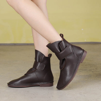 Retro Leather Flat Martin Boots
