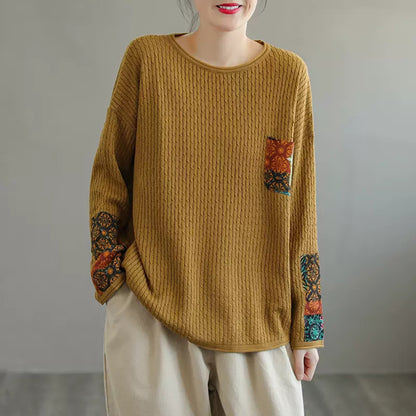 Retro Loose Fit Appliqued Thin Sweater