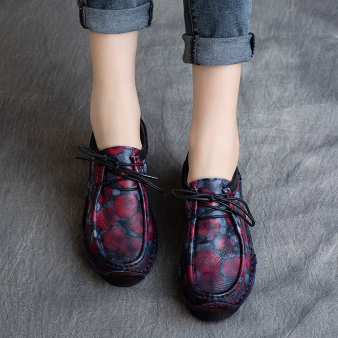Retro Printed Lace-up Leather Shoes - Luckyback