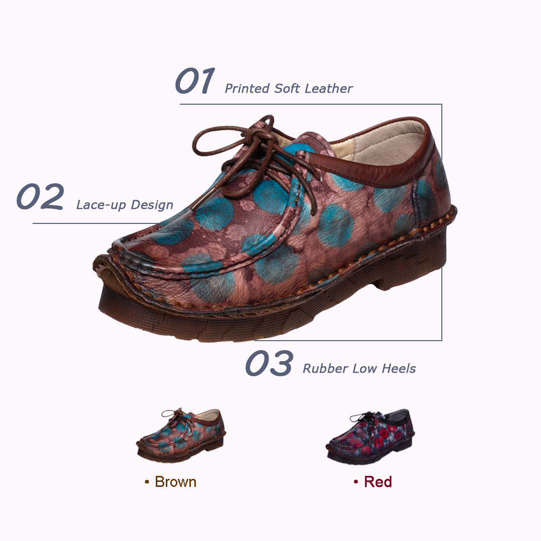 Retro Printed Lace-up Leather Shoes - Luckyback