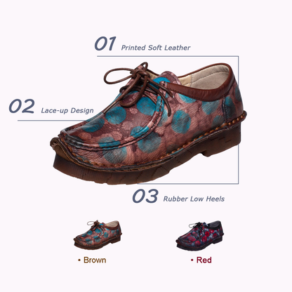 Retro Printed Lace-up Leather Shoes - Luckyback