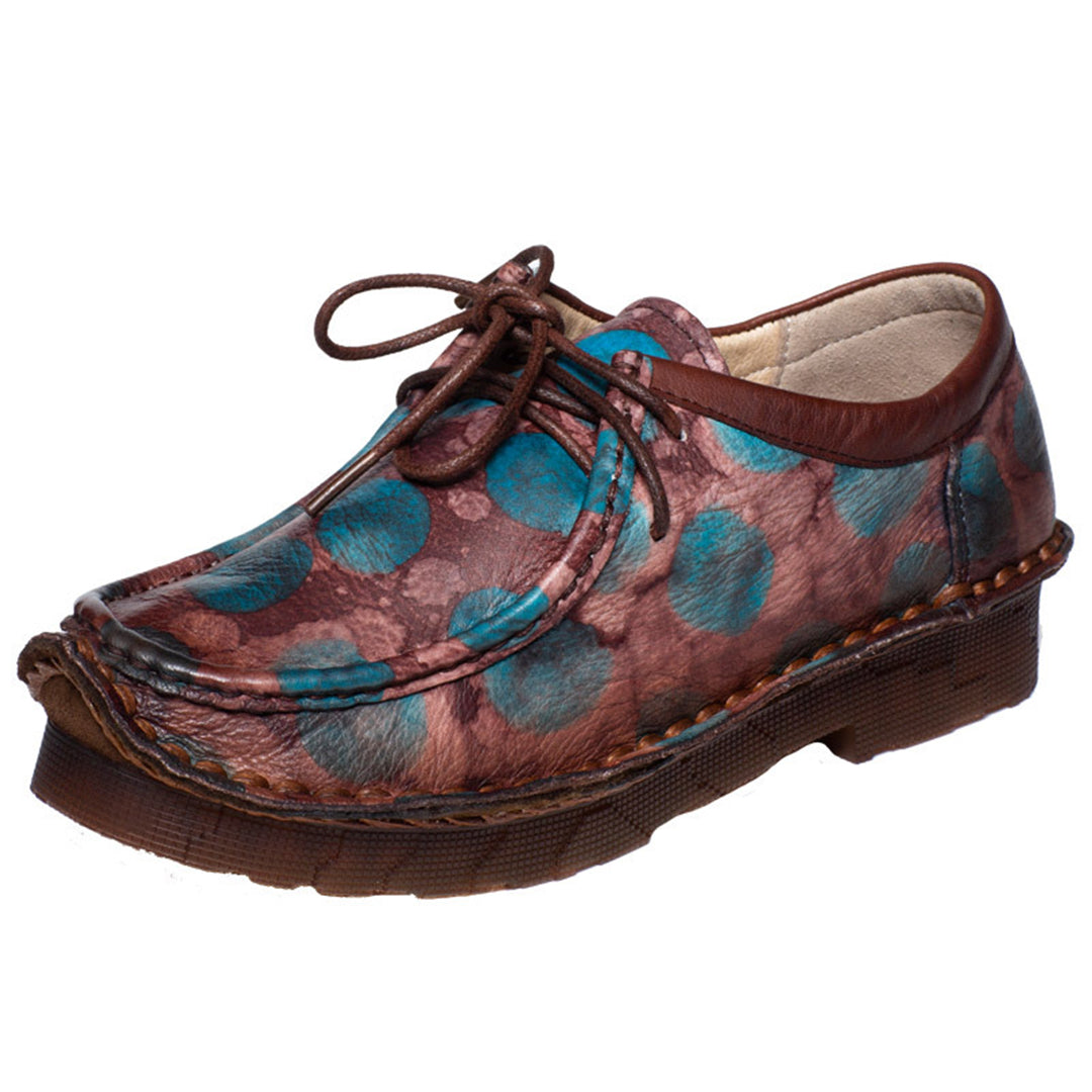 Retro Printed Lace-up Leather Shoes - Luckyback