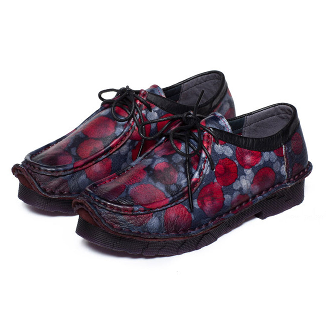 Retro Printed Lace-up Leather Shoes - Luckyback