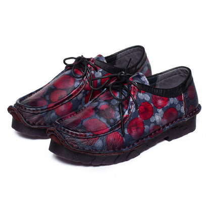 Retro Printed Lace-up Leather Shoes - Luckyback