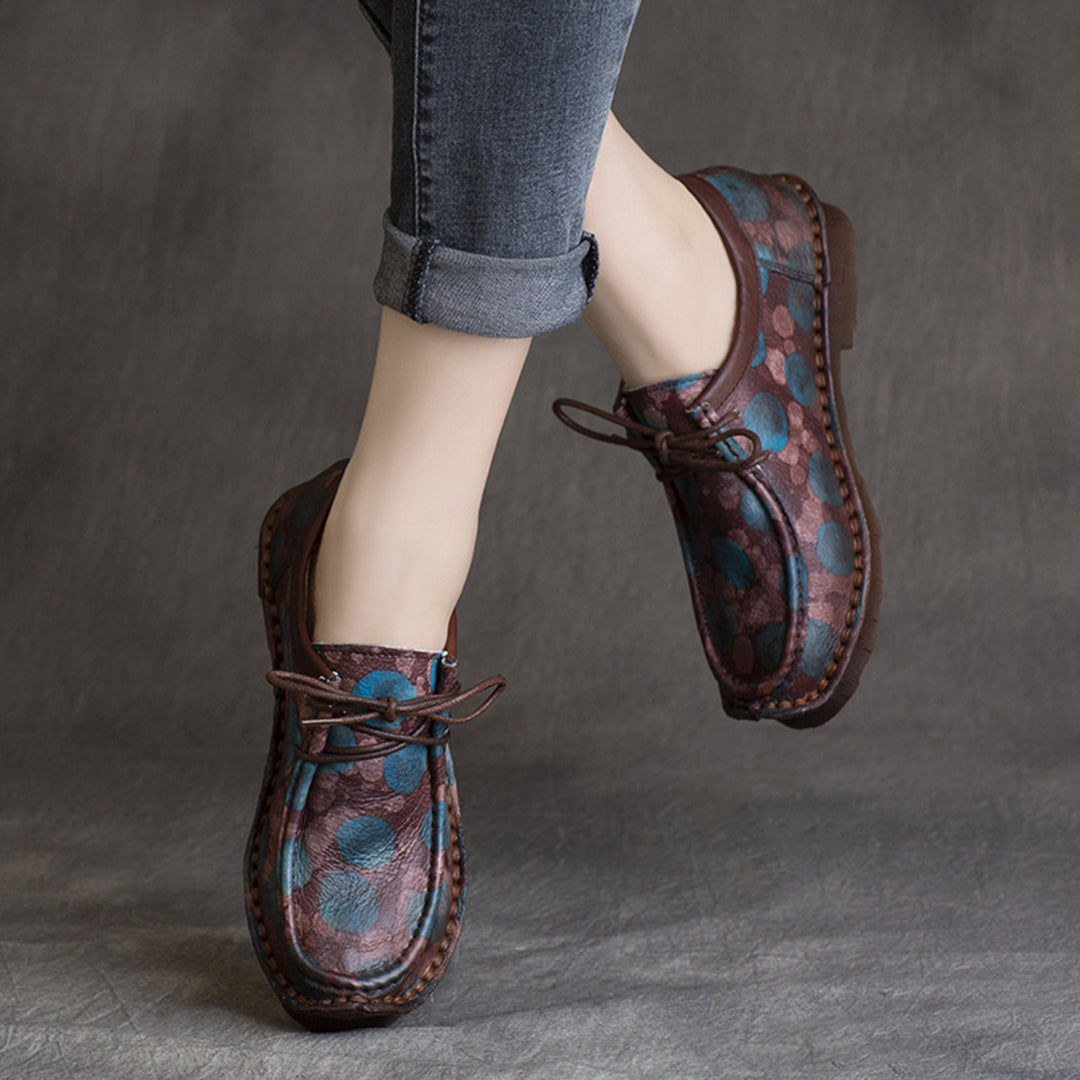 Retro Printed Lace-up Leather Shoes - Luckyback