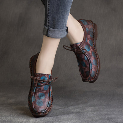 Retro Printed Lace-up Leather Shoes - Luckyback