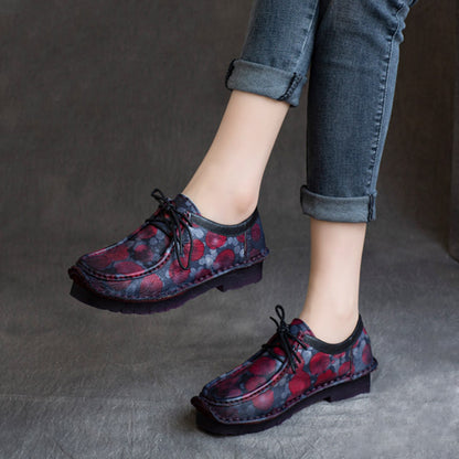 Retro Printed Lace-up Leather Shoes - Luckyback