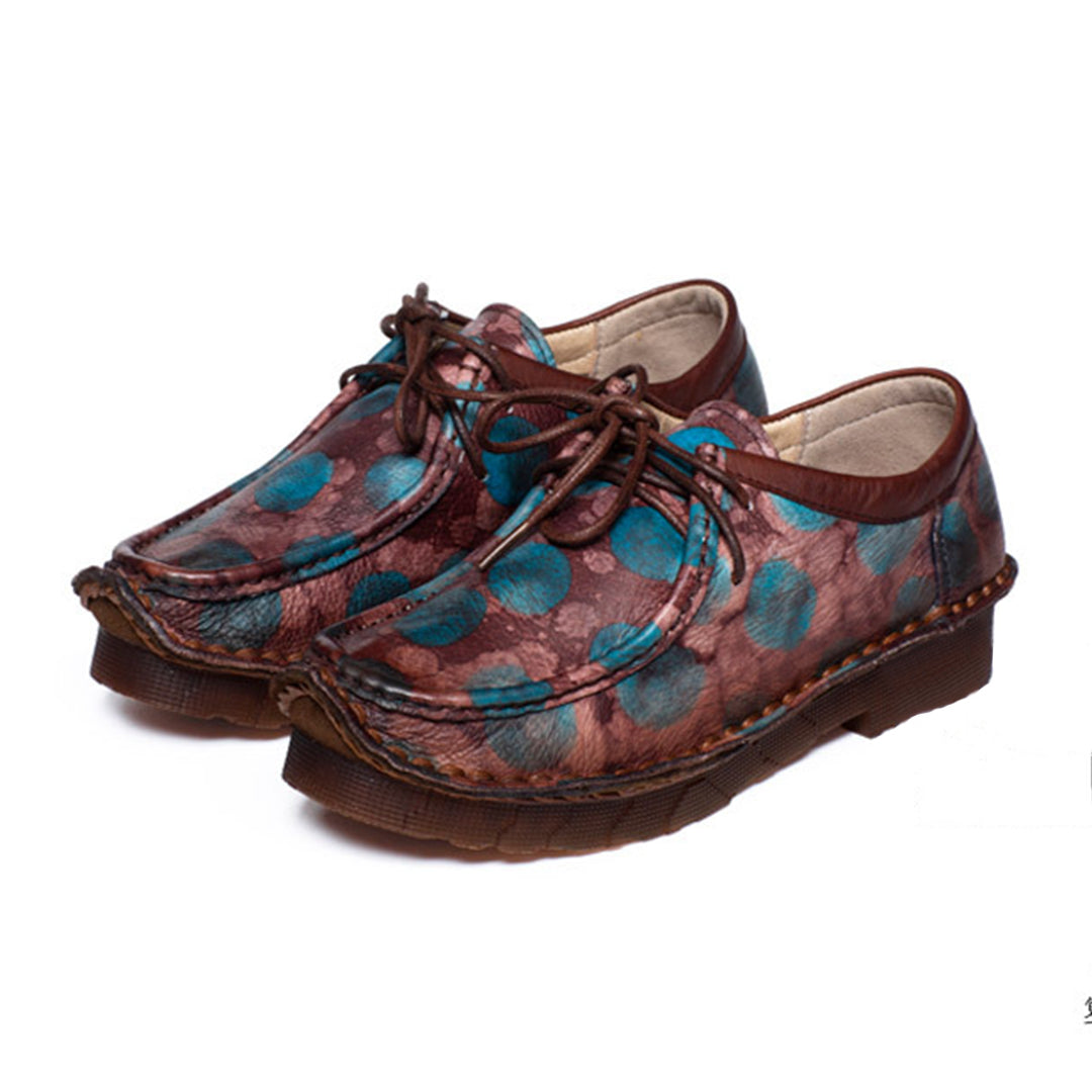 Retro Printed Lace-up Leather Shoes - Luckyback