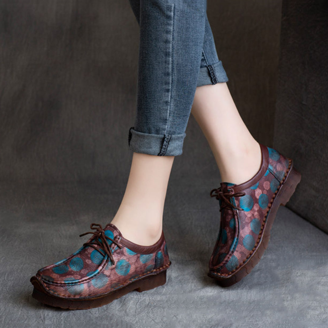 Retro Printed Lace-up Leather Shoes - Luckyback