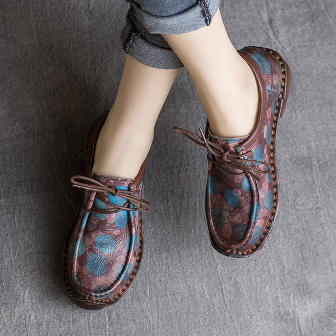 Retro Printed Lace-up Leather Shoes - Luckyback