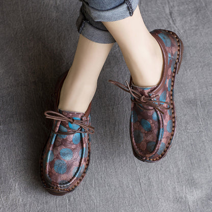 Retro Printed Lace-up Leather Shoes - Luckyback