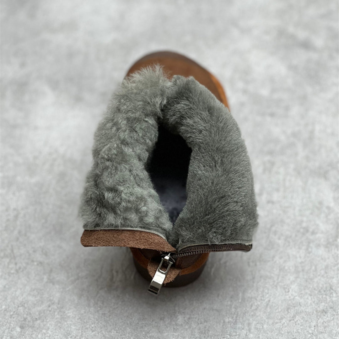 Retro Rear-Zipper Soft Leather Snow Boots
