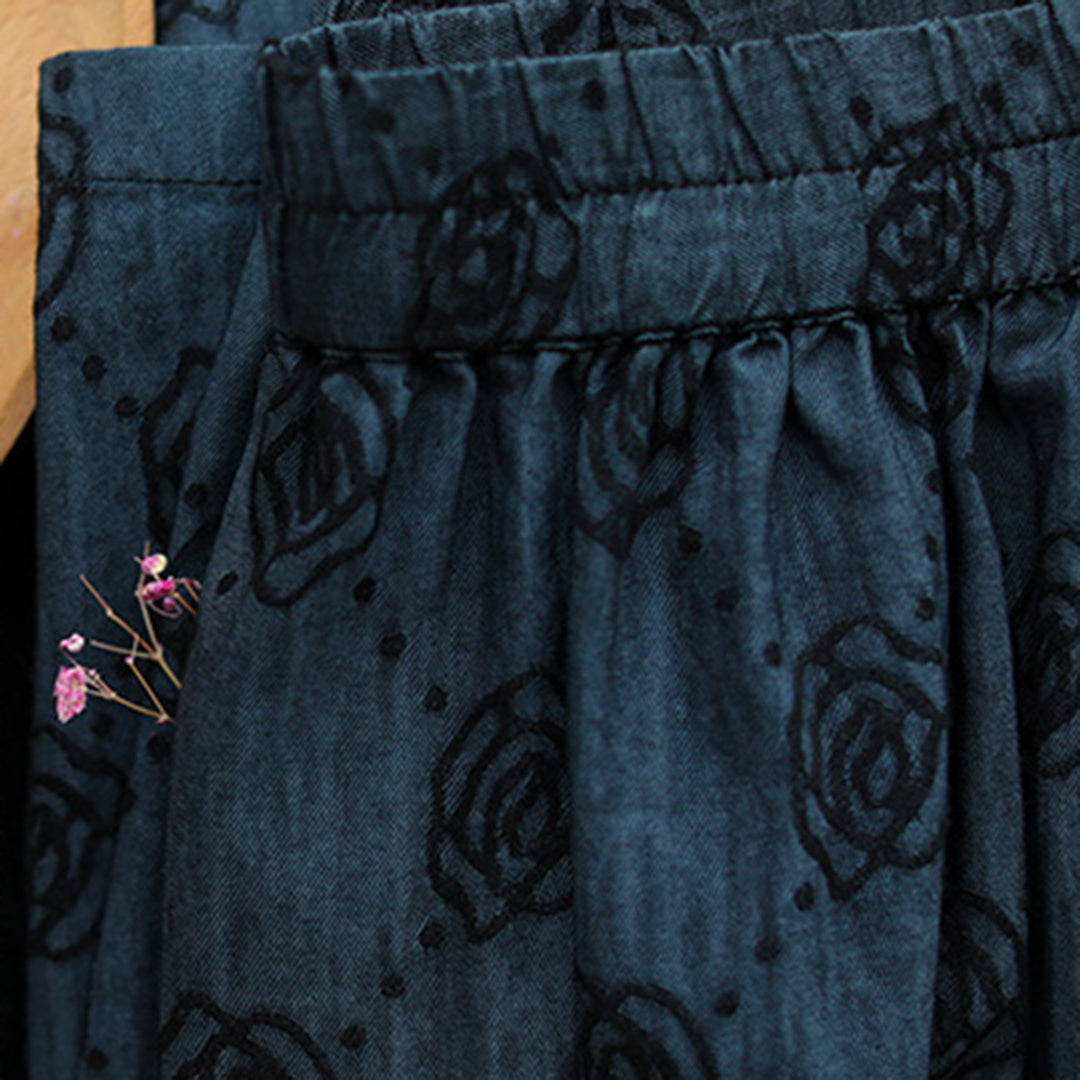 Retro Rose Jacquard Midi Skirt - Luckyback