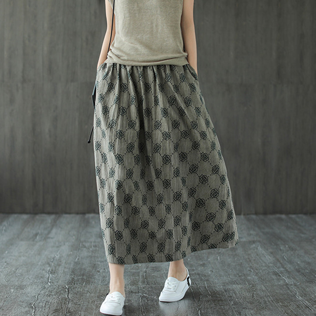 Retro Rose Jacquard Midi Skirt - Luckyback