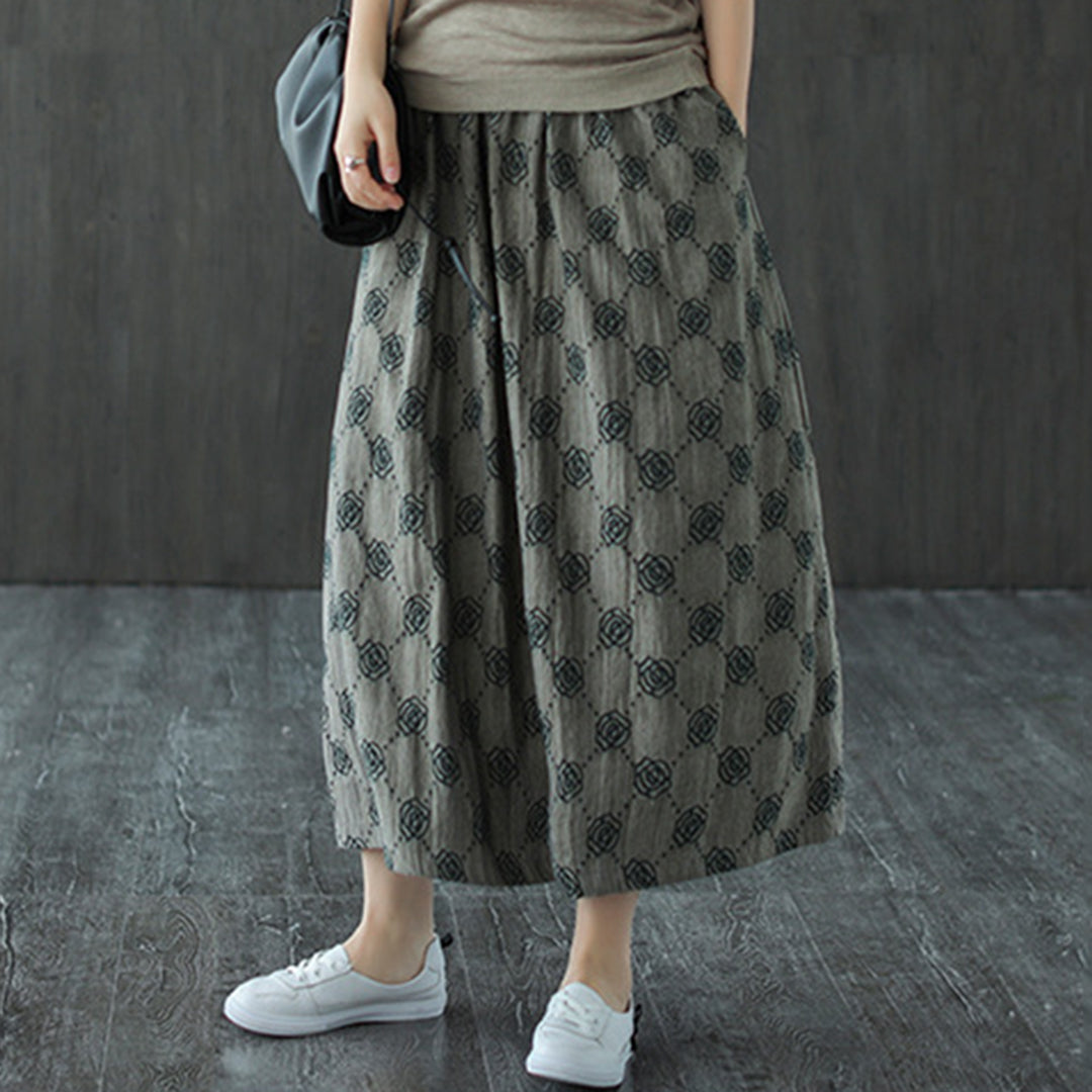 Retro Rose Jacquard Midi Skirt - Luckyback