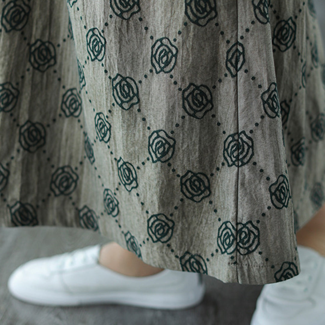 Retro Rose Jacquard Midi Skirt - Luckyback
