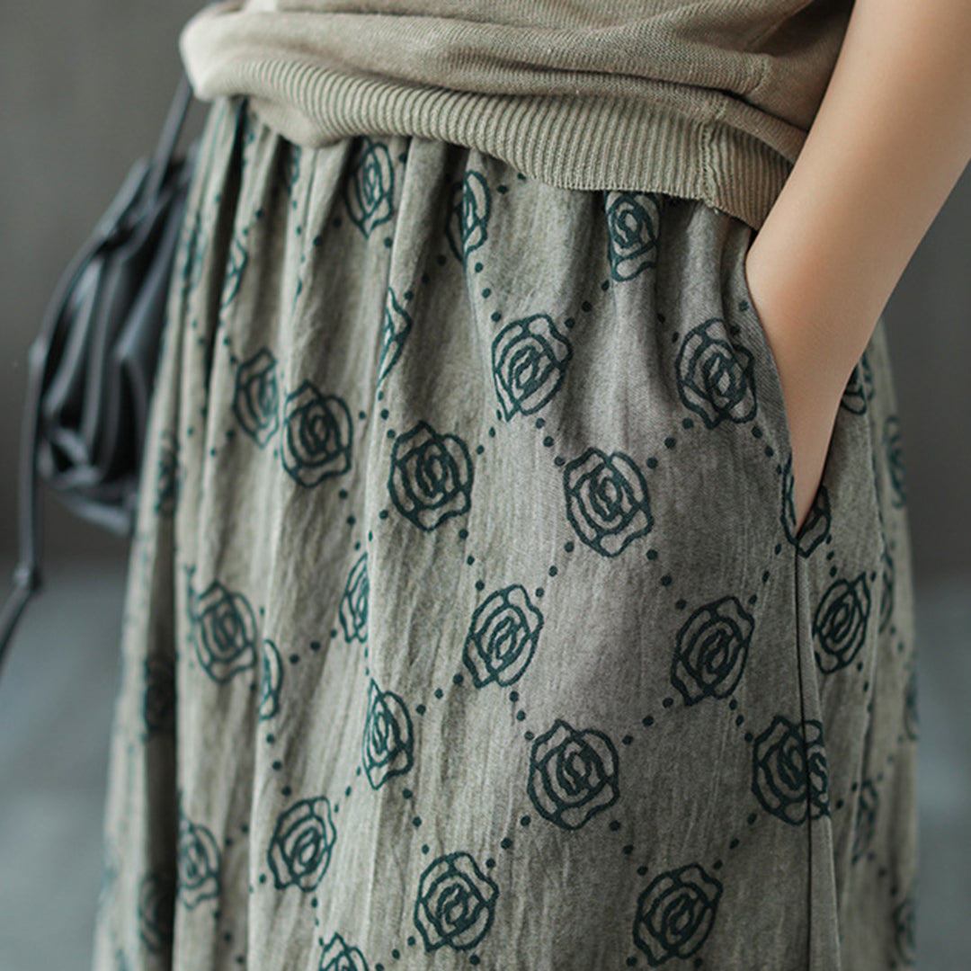 Retro Rose Jacquard Midi Skirt - Luckyback