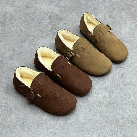 Retro Shearling Soft Leather Flat Shoes