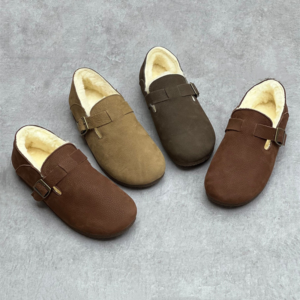 Retro Shearling Soft Leather Flat Shoes