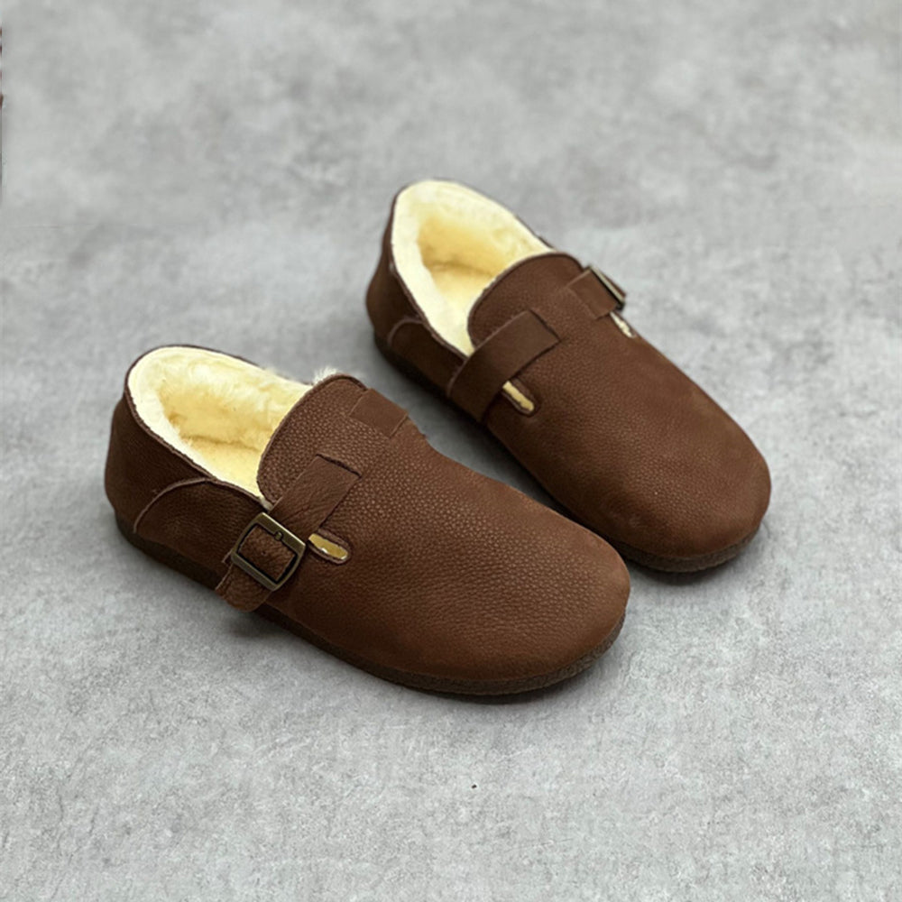 Retro Shearling Soft Leather Flat Shoes