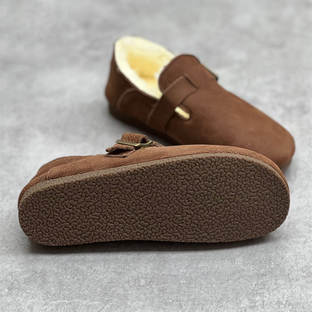 Retro Shearling Soft Leather Flat Shoes