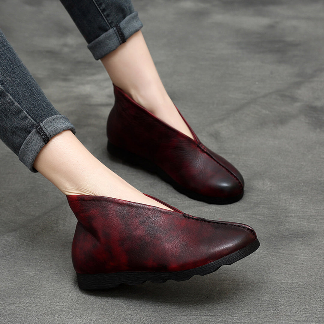 Women Vintage Leather Spliced Spring Flat Shoes main image 1
