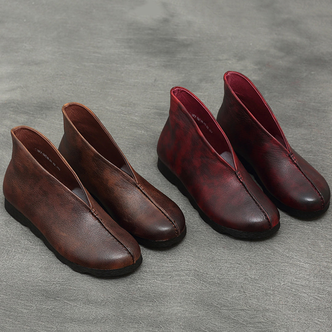 Women Vintage Leather Spliced Spring Flat Shoes main image 0