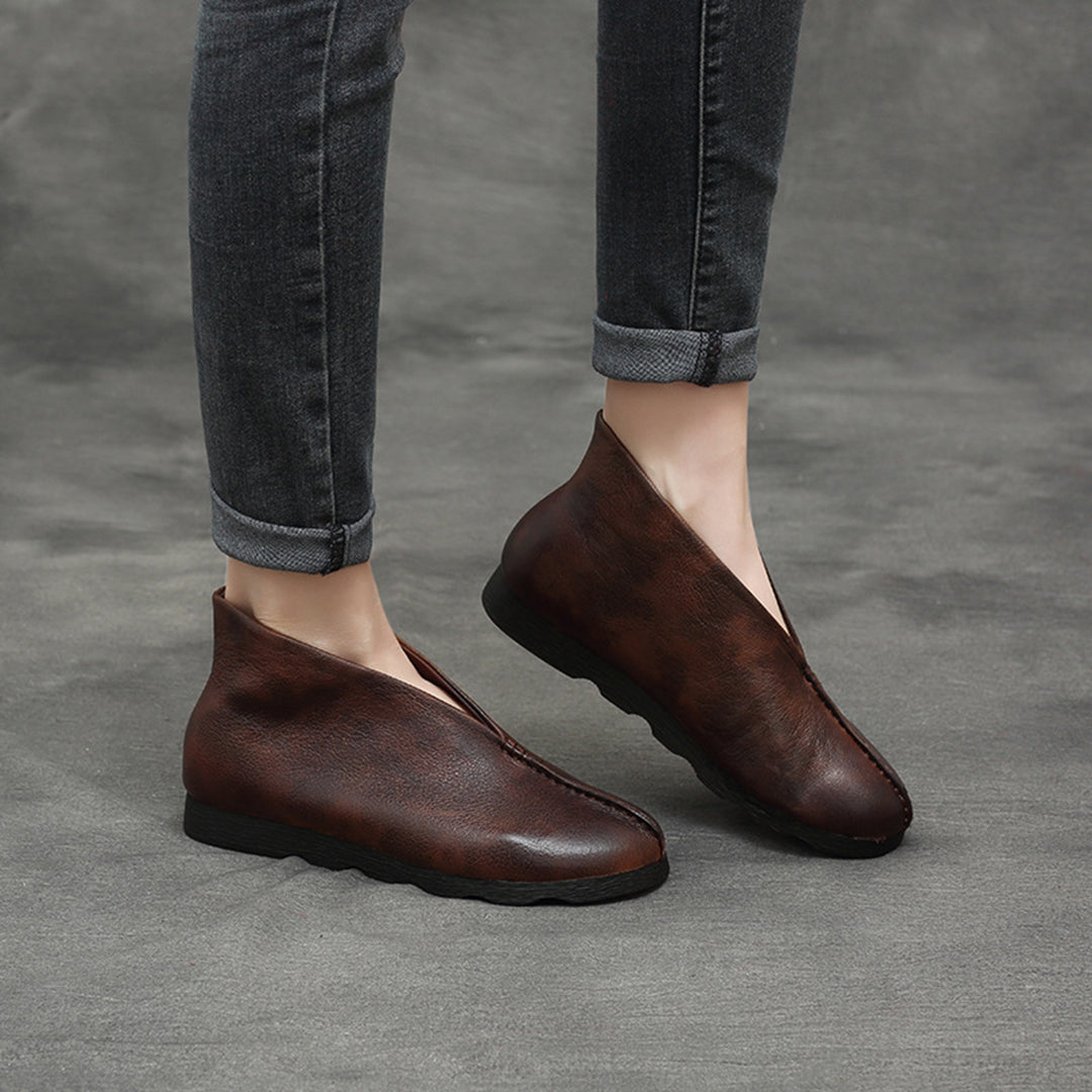 Retro Simple Spliced Leather Shoes - Luckyback
