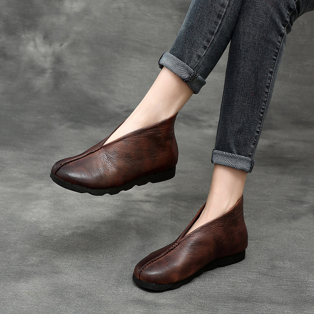 Retro Simple Spliced Leather Shoes - Luckyback