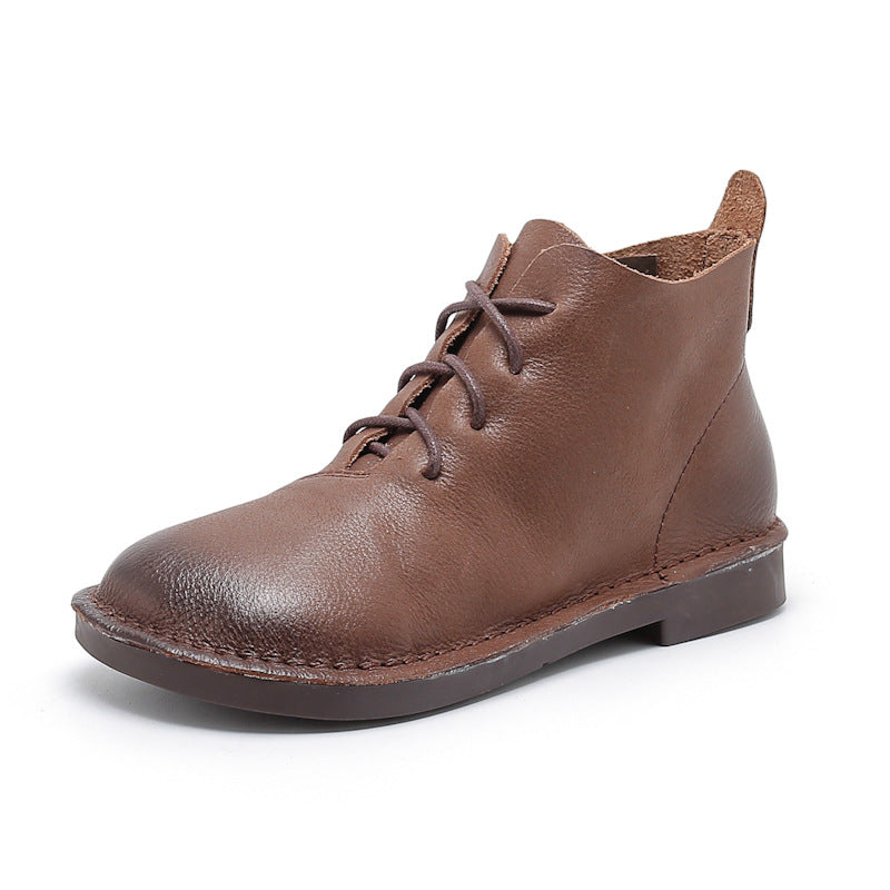 Retro Soft Leather Lace-Up Boots - Luckyback