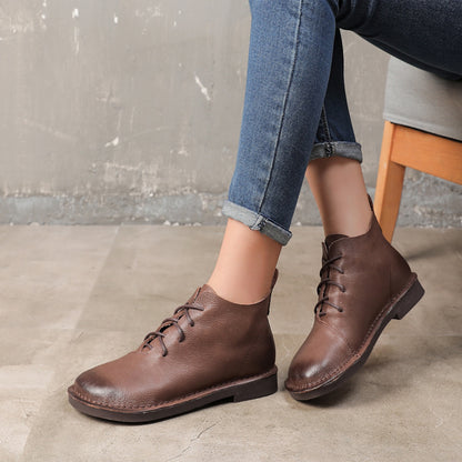 Retro Soft Leather Lace-Up Boots - Luckyback