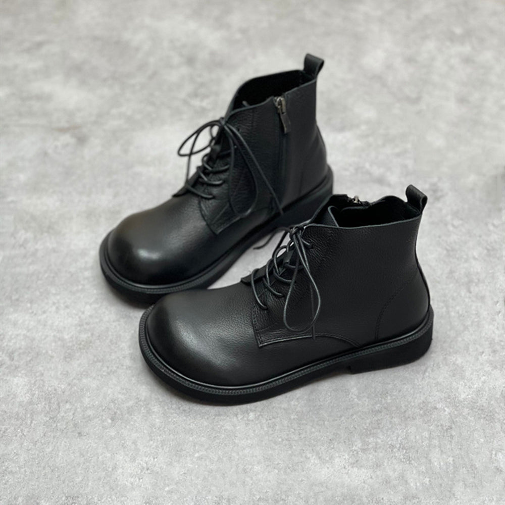 Retro Soft Leather Side Zipper Casual Martin Boots