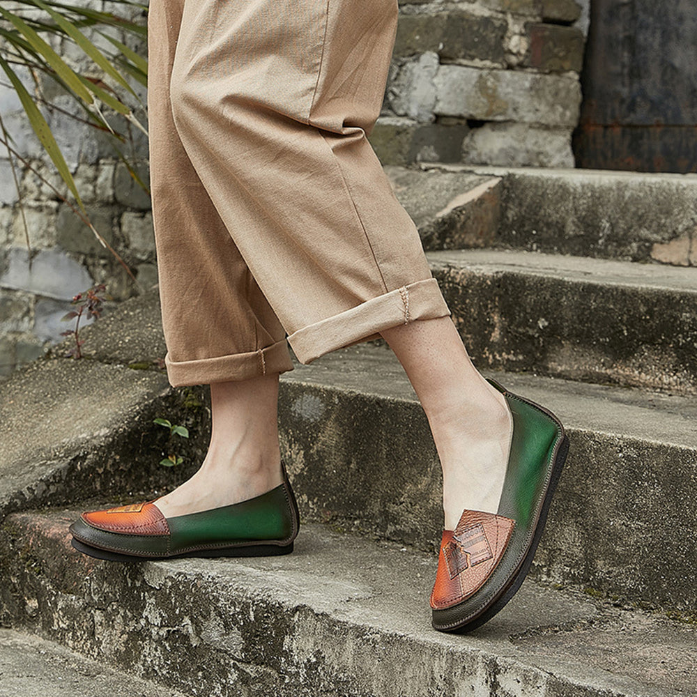 Retro Spliced Color-block Flat Shoes