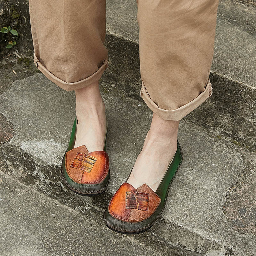 Retro Spliced Color-block Flat Shoes