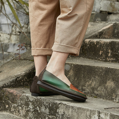 Retro Spliced Color-block Flat Shoes